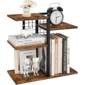 ELITEROO Desktop Shelf Organizer, 4-Tier Wooden Desk Bookshelf, Small Tabletop Book Shelf, Adjustable Display Rack for Home, Office, Dorm, Rustic Brown