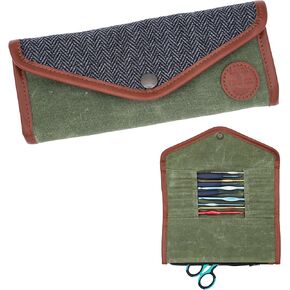 Earth & Fiber Co. Crochet Hook Case Empty - Deluxe Crochet Wallet for Travel - Zipper pocket for Hooks, Needles, and Supplies - Crochet Hook Storage - crochet hook organizer