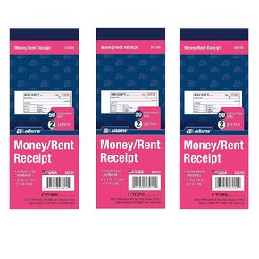3 X Adams Money and Rent Receipt Book, 2-Part, Carbonless, 2.75 x 7.19 Inch, 50 Sets, White and Canary (DC2701)