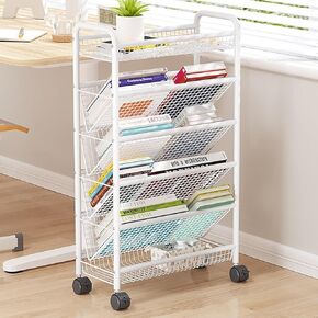 Mobile Rolling Book Cart with Wheels - Space-Saving Bookcase and Corner Shelf, Perfect for Tight Spaces & Magazine Storage, Floor Standing Design for Home & Office Use