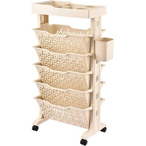 Mobile Rolling Bookshelf, 5-Tier Multi-Layer Plastic Organizer Cart, Versatile Storage Solution for Home, Office, Classroom - Easy to Move & Ideal for Books & Supplies