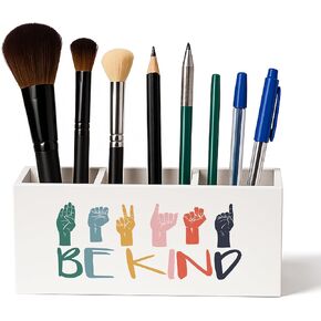 Be Kind Sign Language Diversity Pen Pencil Holder for Classroom Desk, Back to School Supplies Gifts for Students College Girls Boys, College Dorm Decor