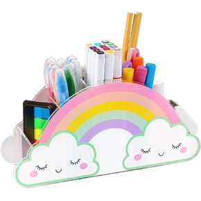 Rainbow Pencil Holder for Desk, Acrylic Pen Holder Rainbow Supply Caddy for Home Classroom Homeschool Office Desktop Storage Art Stationery Supplies Organizer Back to School, Birthday Gifts for Kids