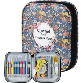 Crochet Hook Case,Portable Zipper Storage Organizer Bag for Crochet Hooks, Knitting Needles, Project & Sewing Supplies, Lightweight,Easy to Hold (No Accessories Included).Pink Flower