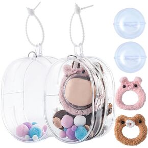 2-Pack Plush Toy Protective Case with Acrylic Face Shield & Fuzzy Headband Fits 5–6"Designer Figures Soft PVC Carrying Pouch with Zipper