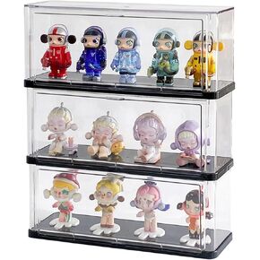 Yesesion Clear Display Cases for Figures, Plastic Stackable Showcase for 3.5 inches Tall Collectibles, Dust-Proof Storage Box with Lid for Model Car Stand, Small Doll, Mini Toy, 3 Pack