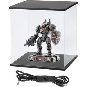 MECCANIXITY Clear Display Case, Acrylic Figure Display Case Clear Display Boxes for Collectibles, Figures Model Toys Home Storage(with Square LED Light, 10x10x15 Inch Wood Base)