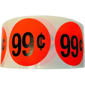 99 Cent Pricing Label Bright Red 1.5-inch (1-1/2") Round Self-Adhesive Stickers for Retail Sale Price Merchandise (1) Roll of 1000 Labels
