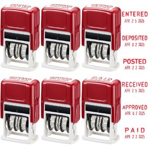 Crtiin 6 Pack Office Stamps Set Message Self Inking Rubber Date Stamps with Received Approved Deposited Paid Entered Posted Phrase and Date for Message Supplies