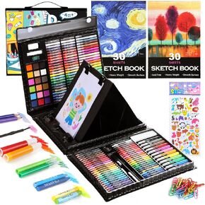 237-Piece Kids Art Set with Double-Sided Easel, Painting Kits for Kids Ages 4-8, Non-Toxic Art Supplies for Girls & Boys, Drawing Set with Watercolor, Oil Pastels, resent for Young Artists-Pink