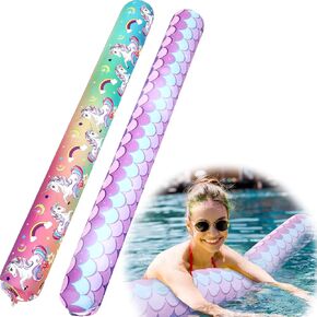 2 Pack Large Inflatable Pool Noodles 54'' Jumbo Swim Pool Noodles for Floating Soft Fabric Covered Floats Toys for Adults Summer Vacation Sea Lake Beach Party