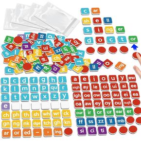 Phonics Magnetic Letter Tiles,Spelling Reading Games Manipulative Phonemic Awareness Sentence Building Alphabet ABC Fridge Magnets Speech Therapy Homeschool Classroom Learning Activity