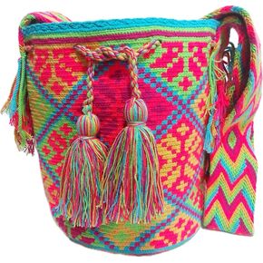 Large Wayuu Bag – Colombian Crochet Tote Mochila – Woven Tribal Crossbody Bag – Boho Shoulder Purse – Beach Bag – Indigenous Art – Gift Ready