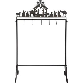 Creche Nativity Black 42 x 27 Iron Metal Christmas Stocking Holder Stand