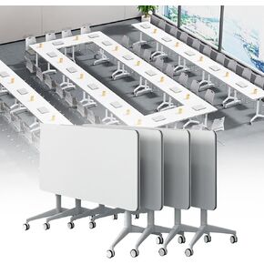 Folding Conference Table with Lockable Wheels, Conference Room Training Room Flip Top Mobile Training Table, Foldable Meeting Tables for Office Home Classroom (4pack 63in)