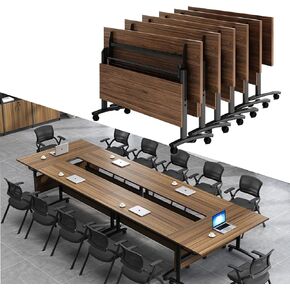 Conference Room Tables, 6 Pack Commercial Folding Table, Business Style Flip Top Mobile Training Tables Rolling Seminar Meeting Table with Caster Wheels for Boardroom(6PCS 160 * 60 * 75)