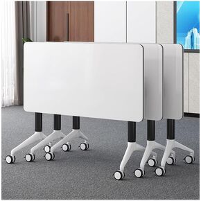 Conference Table Foldable Meeting Tables, Mobile Training Table with Wheels, Flip Top Rolling Seminar Meeting Table for Office,Meeting Room,classr (White, 63×23.6×29.5in)