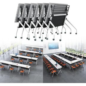 Conference Table,Folding Rectangle Meeting Table for 12 People,55.1in Rolling Training Business Tables,Mobile Conference Room Tables with Wheels,Foldable Modern Seminar Tables for Office,Meeting Room