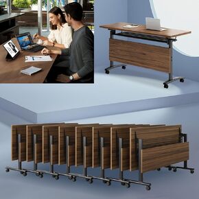 Foldable Meeting Tables,Large Rectangle Conference Table for 2-10 People,Mobile Training Table with Silent Wheels,Easy to Move,Rolling Meeting Seminar Table for Office Meeting Room (4PCS, 61.02in)