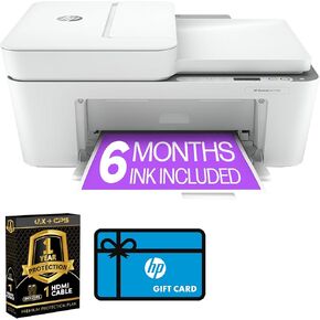 HP DeskJet 4158e Plus Wireless Color Inkjet Printer Print Scan Copy Mobile Printing 6 Months Instant Ink Home & Office White + UAX 4K HDMI 2.0 Cable + CPS 12 Month Protection Bundle