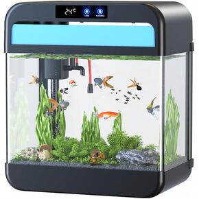 Fish Tank Aquarium 2.2 Gallon Fish Bowl with Humidifier 7 Color Auto-Looping Light 3 in 1 Pump with Filteration & Oxygenation & Circulation, Temperature Display, HD Float Glass, Thickened Base