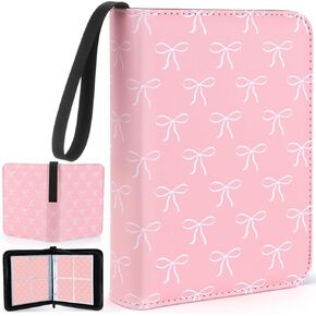 Aliceset Card Binder for Girls Gifts 4 Pocket with 55 Sleeves 440 Cards Collectible Trading Binder Case Cute Album Holder Book for Game Sports Collection Organizer Supply(Pink Bow)