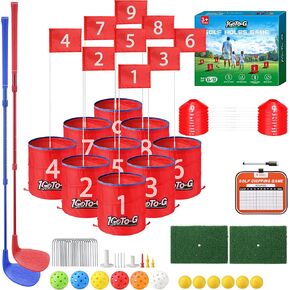 Golf Bucket Game, Backyard Golf Game for Kids and Adults - Portable 6 Holes Golf Course Play Outdoor, Lawn, Park, Beach, Yard, Camping with Club.