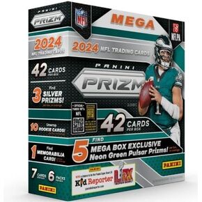 2024 Panini Prizm Football Mega Box (Neon Green Pulsar) 42 بطاقة تداول