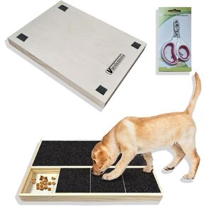 Dog Nail Scratch Pad with Treat Box & Pet Nail Clipper - Durable Portable Dog Scratch Filing Pad for Nails All Dogs, Wooden Nail Scratch Board for Indoor/Outdoor Training (Update)