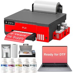 PLK A4 DTF Printer with XP600 Printhead, Roll Feeder, 𝑼𝒑𝒈𝒓𝒂𝒕𝒆𝒅 𝑳8058 DTF Transfer Printing Machine with White Stirring System 100% Transfer for DIY Print(Printer+Oven+Laptop)