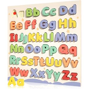 Alphabet Puzzles for Toddlers, ABC Puzzle Toys Wooden Montessori Early Learning Board Preschool Educational Easter Gift for Girls Boys Kids Ages 3+