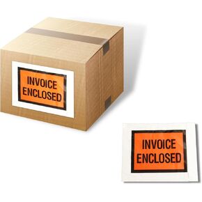 MMBM Invoice Enclosed Envelopes, 4.5x5.5 Inch, 1000 Pack, Side Loading Adhesive Document Holder, Orange & Black Full Face