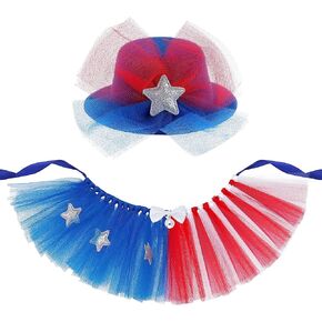 2 Pcs 4th of July Dog Outfit Pet Tutu Skirt and Star Hat Independence Day Party Costume for Small Medium Dog Cat