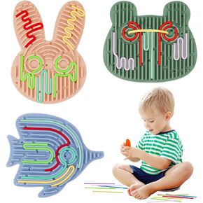 3Pcs Sensory Activity Board, Double-Sided Silicone Sensory Board for Calming Stress, Fidget Toys for ADHD & Autism, Kids 3+ Year Old, 30 Strings & Mango Sensory Worry Stones