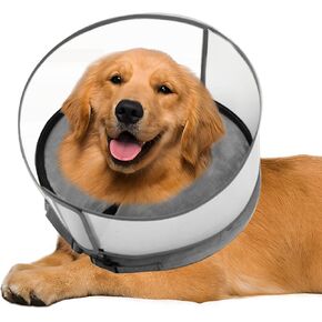 2-in-1 Inflatable Dog Cone Collar for Large Dogs After Surgery, Adjustable Blow-Up Elizabethan Cone to Stop Licking & Biting Wounds with Detachable Anti-Licking Shield (L, Grey)