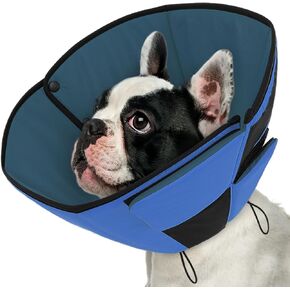 Queenmore Dog Cones for Large Dogs, Soft Dog Cone for Large Breeds, Cone for Dogs After Surgery, Adjustable Elizabethan Collar for Pet to Prevent Licking Wounds, Blue L