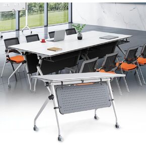 Folding Conference Table,Mobile Conference Room Tables with Wheels,Large Seminar Meeting Table for 10,Flip Top Mobile Training BusinessTable,Modern Seminar Podcast Tables for Office,Classroom(4)