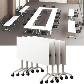 Folding Conference Room Table,Modern Flip Top Mobile Training Table with Strong Metal Frame Silent Wheels Waterproof Desktop for Office Conference Classroom Foldable Meeting Table (4pack 47.2in)