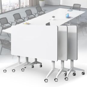 Folding Conference Table On Wheels Conference Room Table Flip Top Mobile Office Training Room Table with Silent Wheels (2pack120*60 * 75)
