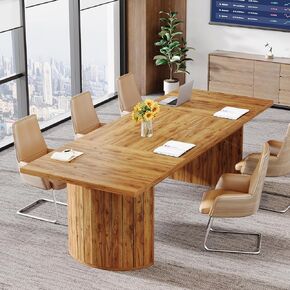 Tribesigns 6.56 ft Conference Table for 6-8 People, 78.7" Large Rectangle Meeting Table with Double Pedestal, Farmhouse Seminar Table Boardroom Desk for Office Meeting Conference Room, Walnut