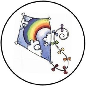 48 Pcs 1.2" Rainbow Kite Stickers, Kite Flying Stickers, Kite Labels Stickers Round Envelope Seals - BRR410 | #YY25DL