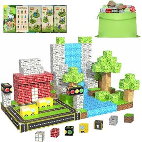 Magnetic Building Blocks for Kids Ages 4-8,Magnet STEM Sensory Toys-Tiles Road Track, Mine World Build Set, Christmas Birthday Gifts Toy