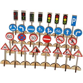 BESTonZON 1 Set Wooden Traffic Sign for Educational Road Signs Cognition Learning for Boys and Interactive Micro Scenes for Traffic Safety Awareness