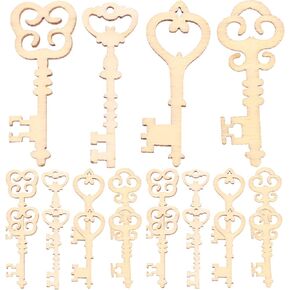 20pcs Handmade Wooden Keys Natural Craft Embellishments for Scrapbooking Home Decoration Accessories Lightweight Elegant Diy Art Supplies