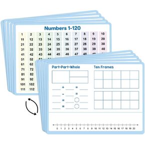 Number Bonds Double-Side Dry Erase Sheets: Math Manipulative, Number Chart, Addition Subtraction, Ten Frame, Number Line, Classroom Supplies, Teaching Aids, Dry Erase Boards Pack of 10 Sheets