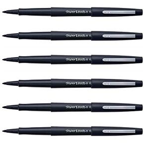 Paper Mate Pack of 6 Felt-Tip Pens Flair Original Black, Medium Point, Metal Clip, Body and Cap in Ink Color (S0190972/S0190973)