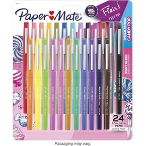 Flair Felt Tip Pens, Medium Point (0.7 mm), Limited Edition Candy Pop Pack Marker Pens, 24 Count - 1