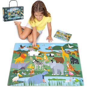 Giant Floor Puzzles for Kids 48 Pieces - BONNYCO | Jungle Animals Jumbo Floor Puzzle | Safari Large Piece Jigsaw Ages 2 3 4 5 6 7 8 | Educational Kids Toys, Gifts for Boys and Girls Birthday Christmas