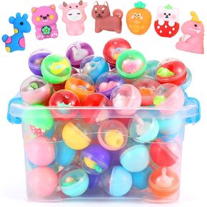 50 Pcs Gumball Capsules with Storage Box Clear-Colored Mini Round Capsule Contained Toys for Vending Machine Kindergarten Gift Classroom Prize Easter Basket Stuffer 1.3 Inches for Kids Over 3 Years