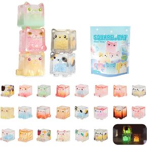 Glow in The Dark Figure, Square Cat Series Blind Box (5 Figures per Box) Random Style Action Figure Cute Blind Bag Collectible Toys - Mini Figures Mystery Box for Cat Lovers Birthday Gift & Desk Decor